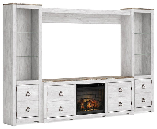 Ashley Express - Willowton 4-Piece Entertainment Center with Electric Fireplace Quick Ship Furniture home furniture, home decor