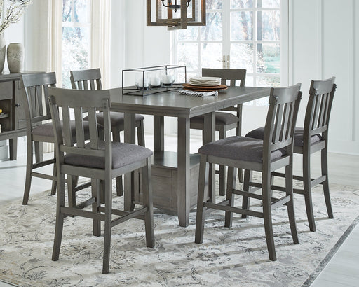 Ashley Express - Hallanden Counter Height Dining Table and 6 Barstools Quick Ship Furniture home furniture, home decor