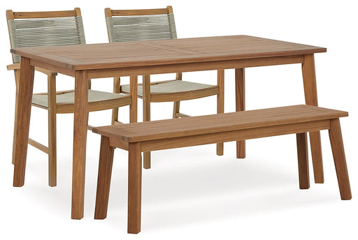 Ashley Express - Janiyah Outdoor Dining Table and 2 Chairs and Bench Quick Ship Furniture home furniture, home decor